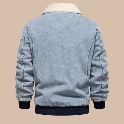 Men's Zip-Up Jacket Fold-Over Collar Front Pockets Casual Regular Fit