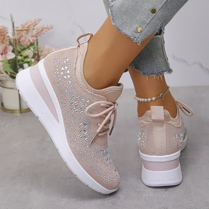 Women's Orthopedic Sneaker Rhinestone Lace-Up Casual Comfort Everyday Shoe