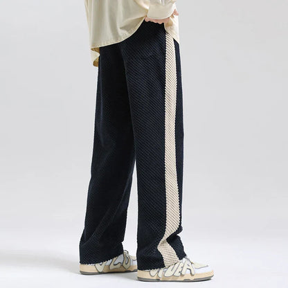 Men's Wide Leg Pants Drawstring Waist Side Stripe Relaxed Fit Casual