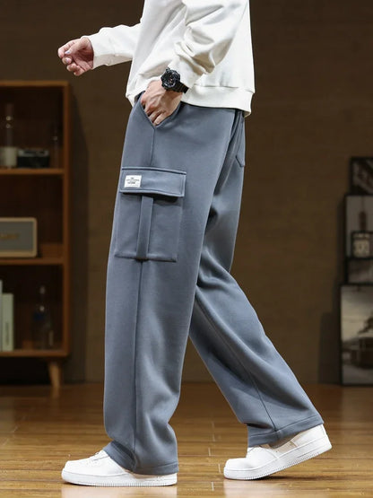 Men's Cargo Sweatpants Wide Leg Drawstring Relaxed Fit Flap Pockets