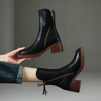 Leather Ankle Boots Women Smooth Black Brown Casual Elegant Everyday