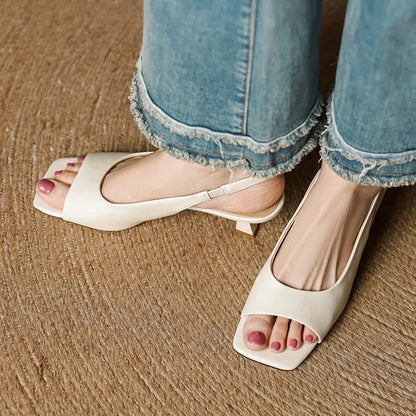 Women's Leather Slingback Heels Kendra Square Toe Comfortable Everyday