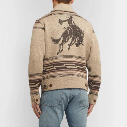 Men's Shawl Collar Cardigan Bull Skull Jacquard Button Front Knit Jacket