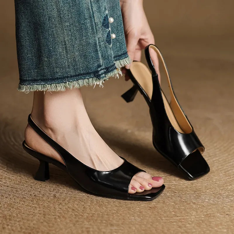 Women's Leather Slingback Heels Kendra Square Toe Comfortable Everyday