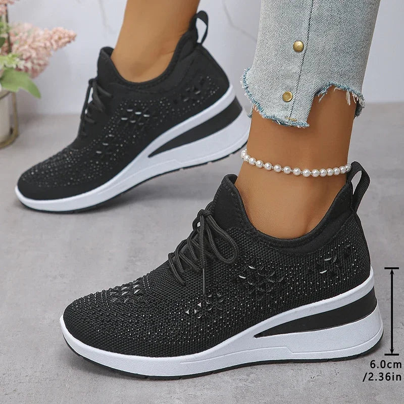 Women's Orthopedic Sneaker Rhinestone Lace-Up Casual Comfort Everyday Shoe