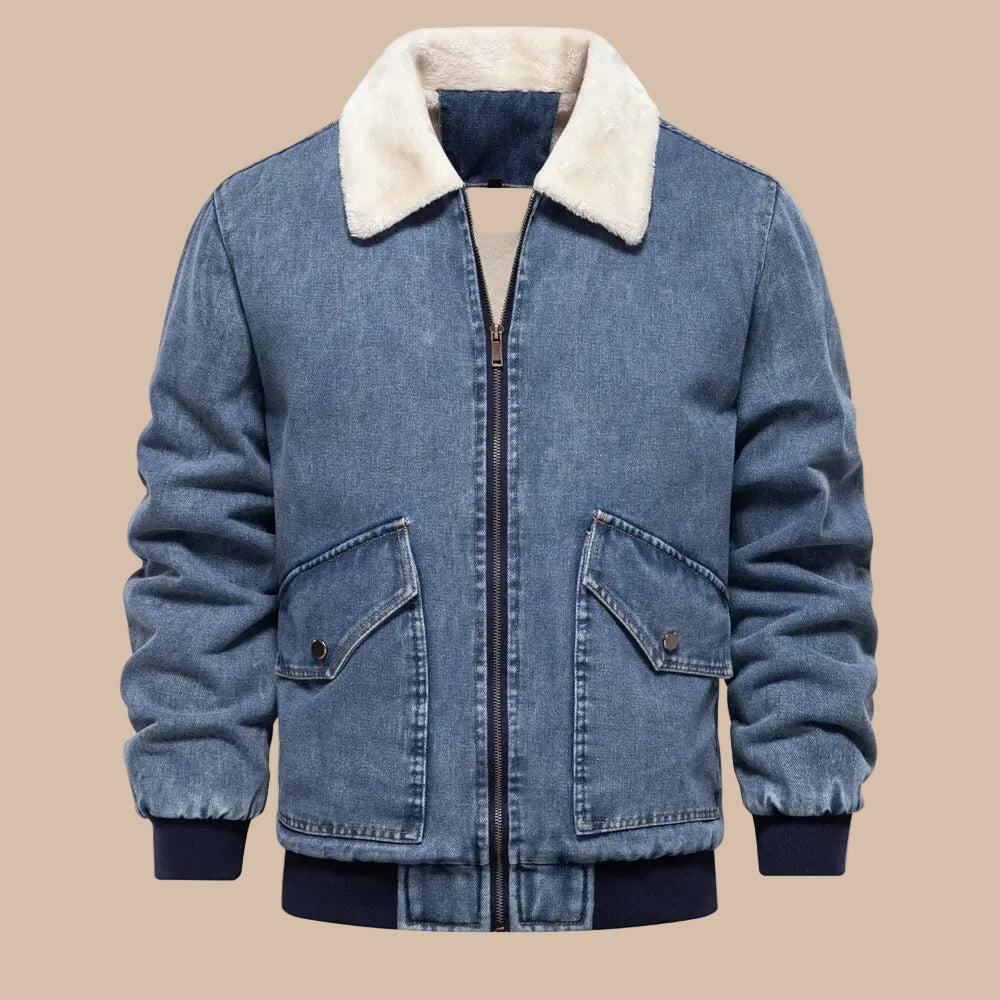Men's Zip-Up Jacket Fold-Over Collar Front Pockets Casual Regular Fit