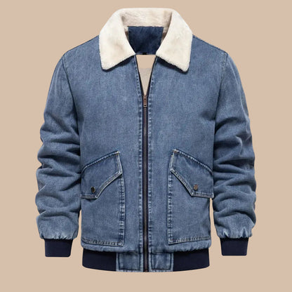 Men's Zip-Up Jacket Fold-Over Collar Front Pockets Casual Regular Fit
