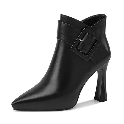 Women's Elegant Ankle Boots Pearl Detail Luxury Black Leather Dressy