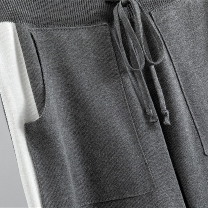 Women's Knit Two Piece Set Mock Neck Jumper Tapered Joggers Contrast