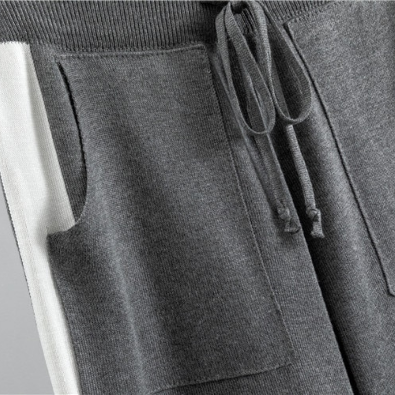 Women's Knit Two Piece Set Mock Neck Jumper Tapered Joggers Contrast