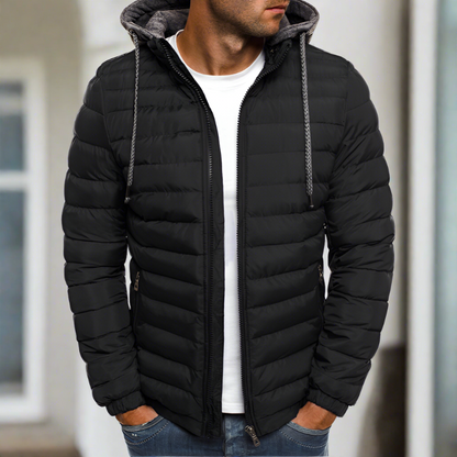 Men's Puffer Jacket Hooded Quilted Warm Casual Winter Coat Navy