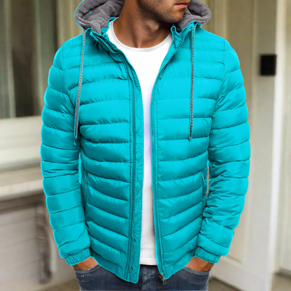 Men's Puffer Jacket Hooded Quilted Warm Casual Winter Coat Navy
