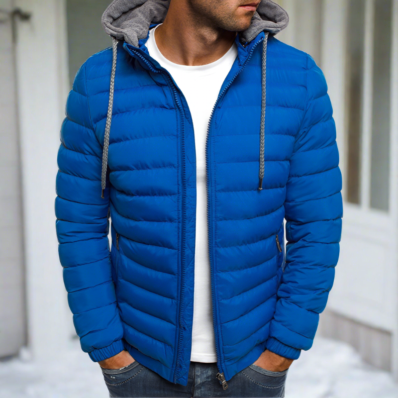 Men's Puffer Jacket Hooded Quilted Warm Casual Winter Coat Navy