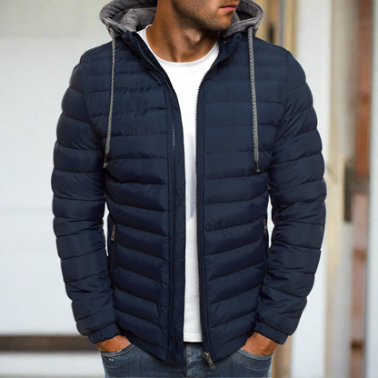 Men's Puffer Jacket Hooded Quilted Warm Casual Winter Coat Navy