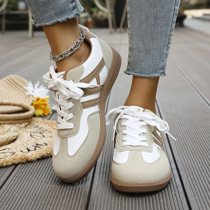 Caro Sneakers Women's Comfortable Stylish Trainers Khaki White