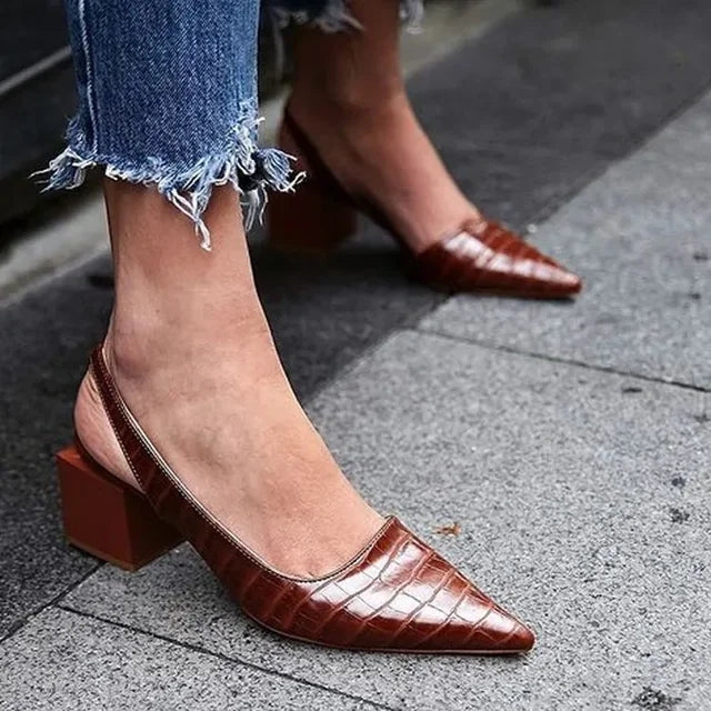 Women's Pointed Toe Pumps Block Heel Slingback Elegant Office Party Shoes