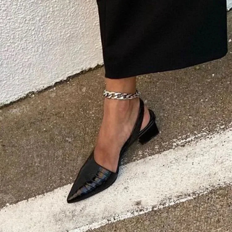 Women's Pointed Toe Pumps Block Heel Slingback Elegant Office Party Shoes