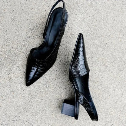 Women's Pointed Toe Pumps Block Heel Slingback Elegant Office Party Shoes