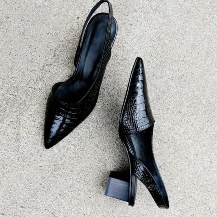Women's Pointed Toe Pumps Block Heel Slingback Elegant Office Party Shoes