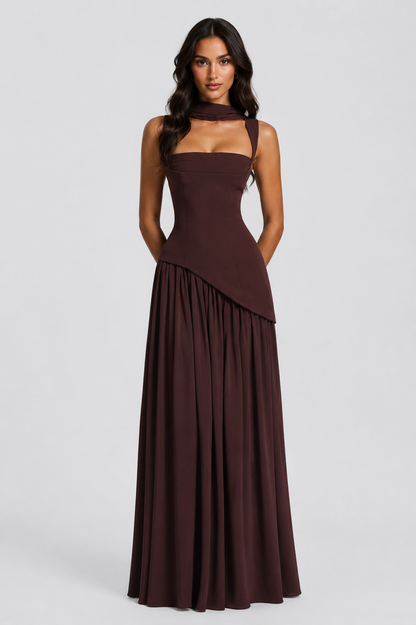 Ines | Sculpted Draped Satin Feel Maxi Dress