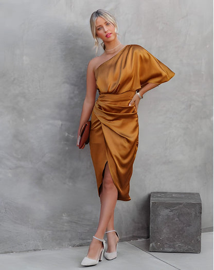 Women’s Formal Dress One Shoulder Ruched | Midi