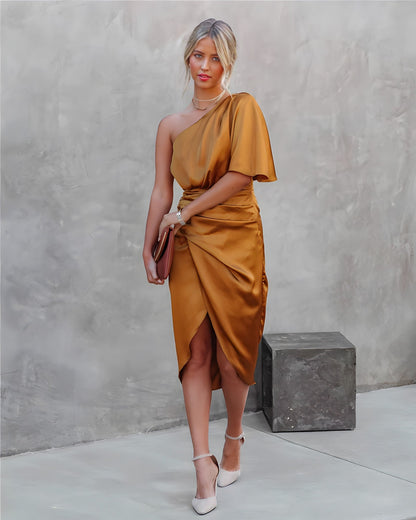 Women’s Formal Dress One Shoulder Ruched | Midi