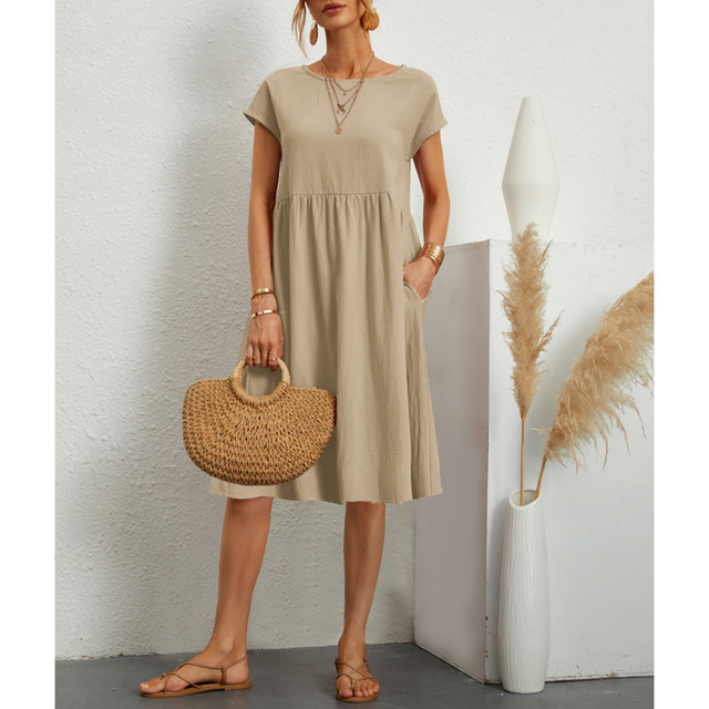 Women's casual midi summer dress in Khaki