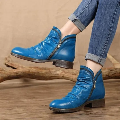 Women's Leather Boots Relaxed Fit Casual Everyday Ankle Boots Brass Buckle