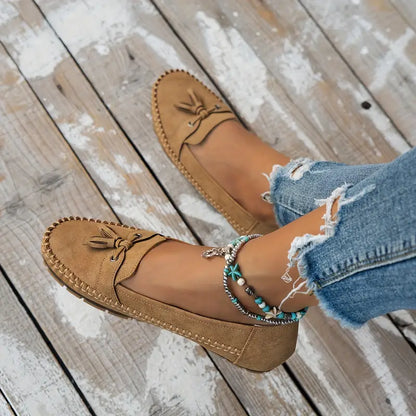 Suede Loafers Women Soft Leather Slip-On Comfort Casual Elegant Everyday