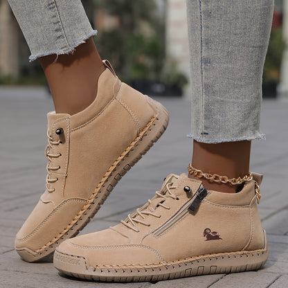 Women's Lace-Up Shoes with Side Zip Comfortable Everyday Casual