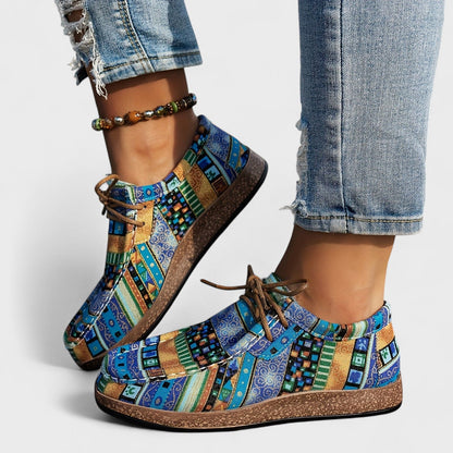 Women's Lace-Up Casual Shoes Round Toe Flat Patchwork Print Comfortable Everyday