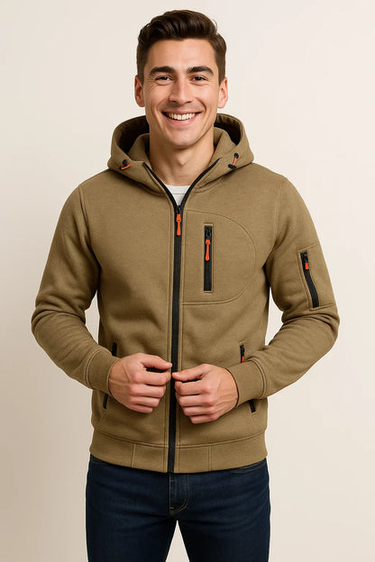 Men's Casual Hoodie Jacket Zip Pockets Lightweight Everyday Outdoor Charcoal