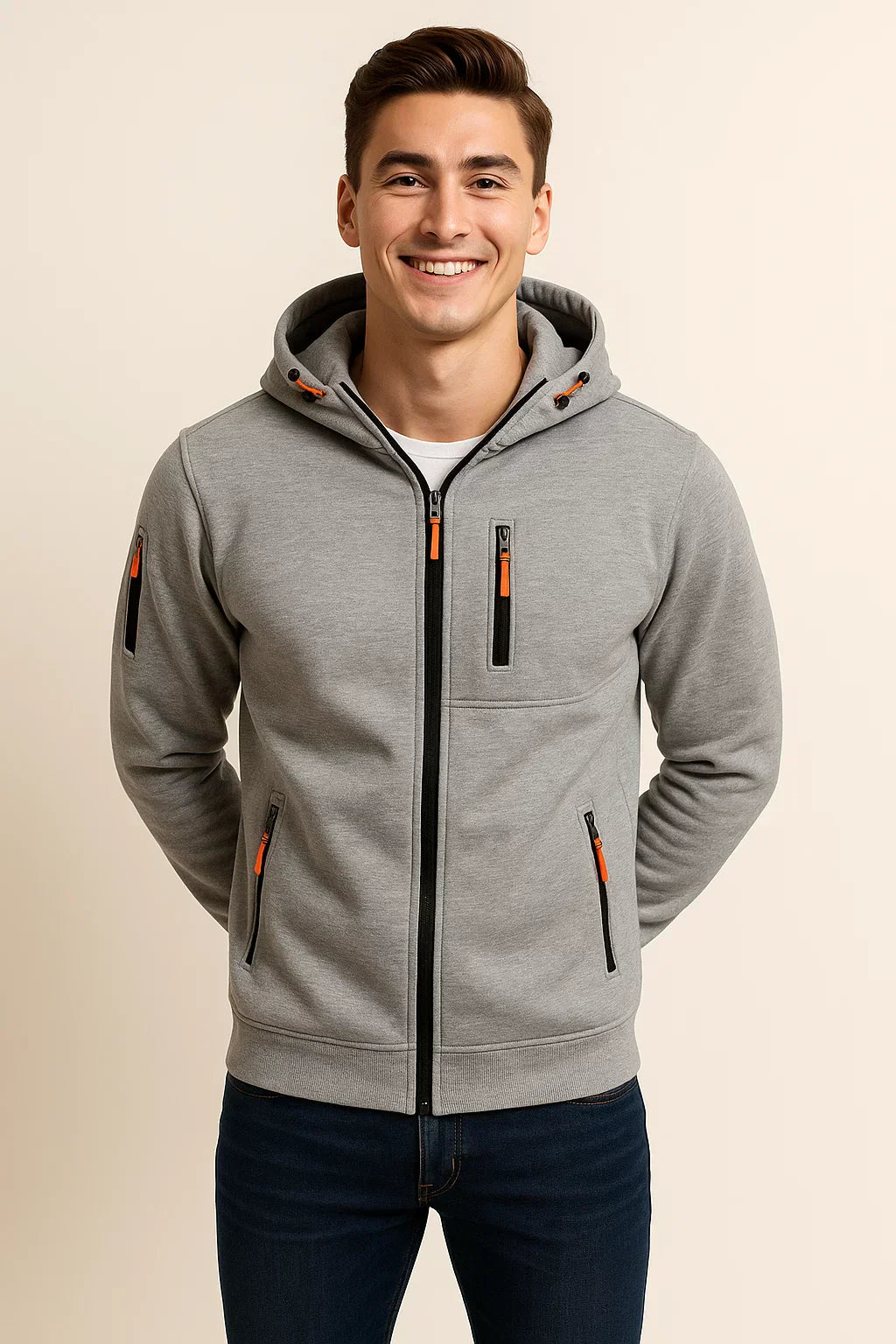 Men's Casual Hoodie Jacket Zip Pockets Lightweight Everyday Outdoor Charcoal