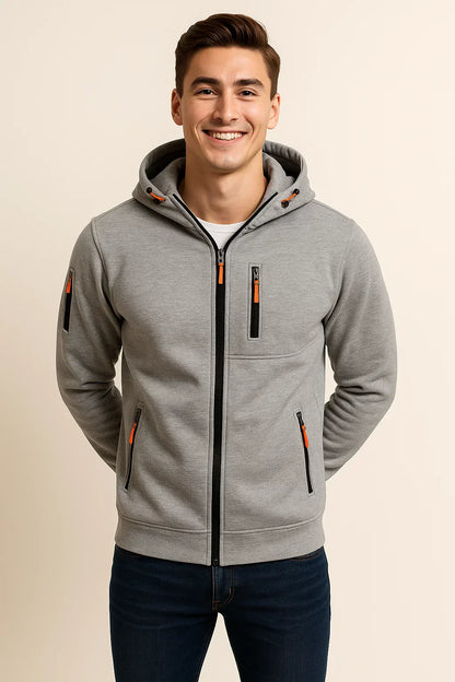 Men's Casual Hoodie Jacket Zip Pockets Lightweight Everyday Outdoor Charcoal