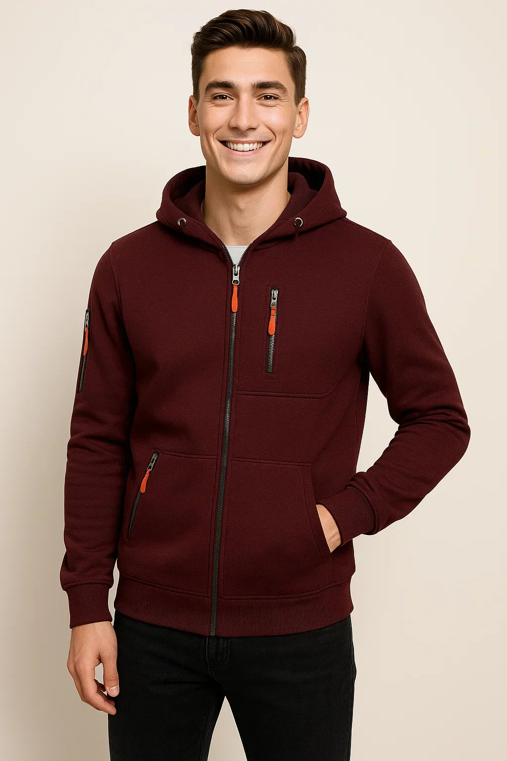 Men's Casual Hoodie Jacket Zip Pockets Lightweight Everyday Outdoor Charcoal