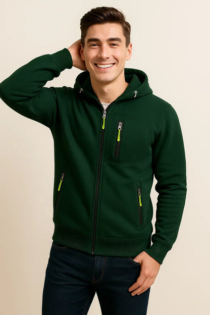 Men's Casual Hoodie Jacket Zip Pockets Lightweight Everyday Outdoor Charcoal