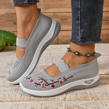 Women's Floral Support Sneakers Black Comfortable Everyday Casual Shoes