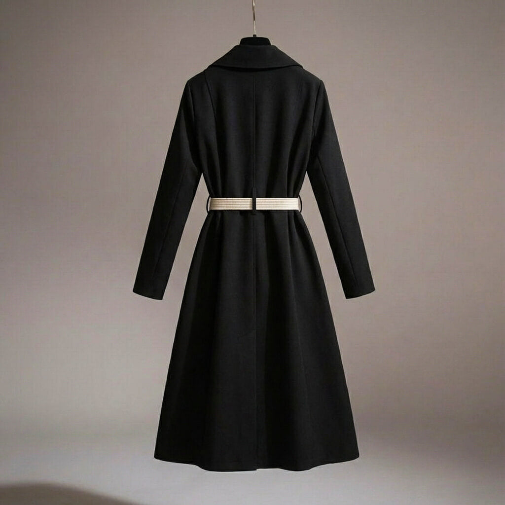Women's Belted Midi Coat Tailored Contrast Panel Smart Casual Formal