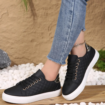 Women's Quilted Sneakers Lace Up Casual Comfort Everyday Trainer Shoes