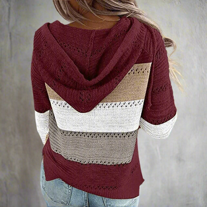 Women's Patchwork Jumper Long Sleeve V-Neck Colour Block Knit