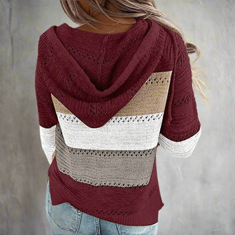 Women's Patchwork Jumper Long Sleeve V-Neck Colour Block Knit