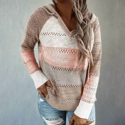 Women's Patchwork Jumper Long Sleeve V-Neck Colour Block Knit