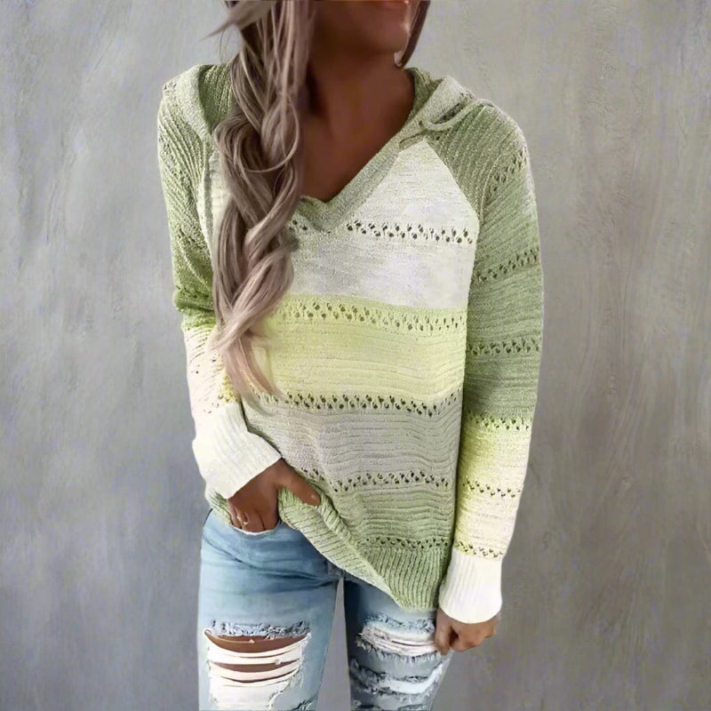 Women's Patchwork Jumper Long Sleeve V-Neck Colour Block Knit