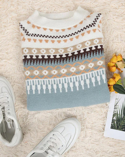 Women's Fair Isle Knit Sweater Patterned Pullover Soft Cosy Warm Layering Top Ladies Casual Winter Jumper All Season Plus Size