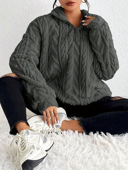 Women's Cable Knit Sweater Fleece Lined Half Zip Pullover Warm Winter Jumper Cosy Ladies Knit Top Casual Cold Weather S-XXL