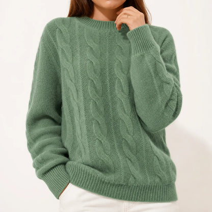 Green cable knit sweater - studio view