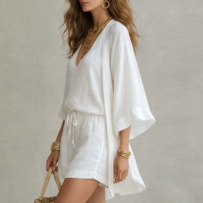 casual-3-piece-set-with-v-neck-top-and-kimono-layer-2