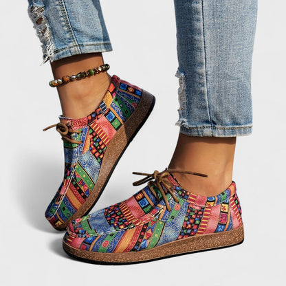 Women's Lace-Up Casual Shoes Round Toe Flat Patchwork Print Comfortable Everyday