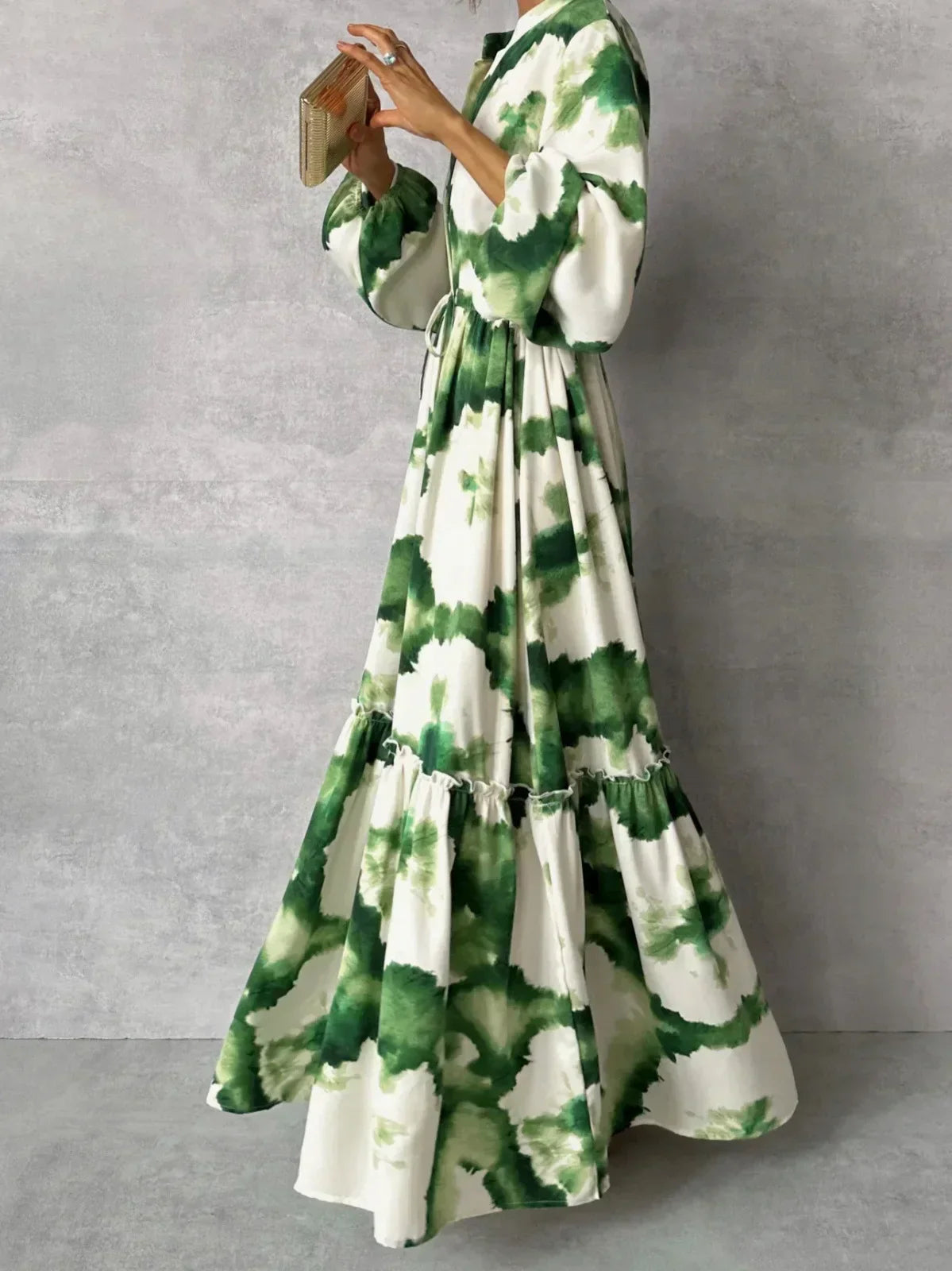 Women's Maxi Dress Floor Length Wedding Guest Abstract Print Bishop Sleeves