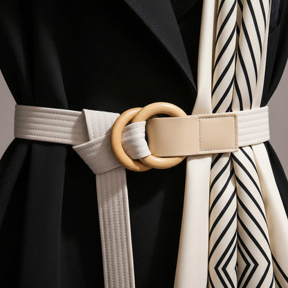 Women's Belted Midi Coat Tailored Contrast Panel Smart Casual Formal
